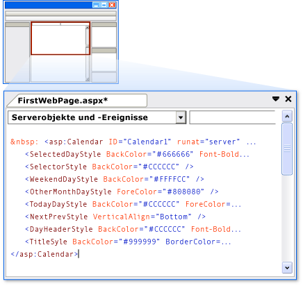 Calendar-Steuerelement in der Quellansicht