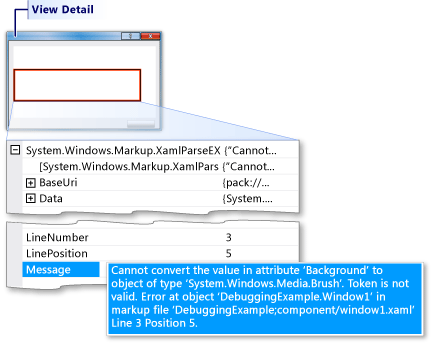 Exception Assistant displaying a XAML parse error