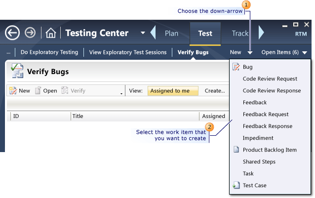 Vytvořit pracovní položku, pomocí nástroje Microsoft Test Manager