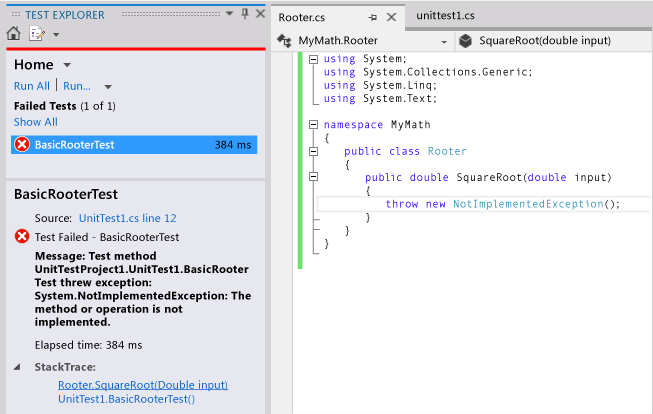 Test jednotky Test Explorer zobrazení se nezdařilo.