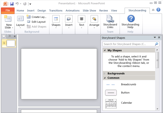 Aplikace PowerPoint Storyboarding úvodní stránka