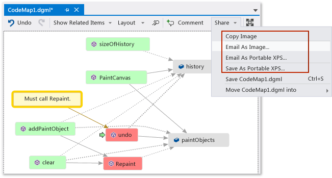 Export mapy – sdílené položky, kód, mail