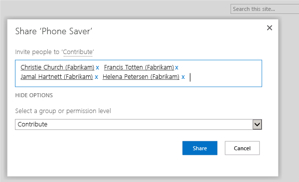 Zvolte skupiny služby SharePoint a přidejte uživatele