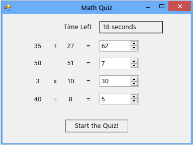 Math kvízu se čtyřmi úlohami