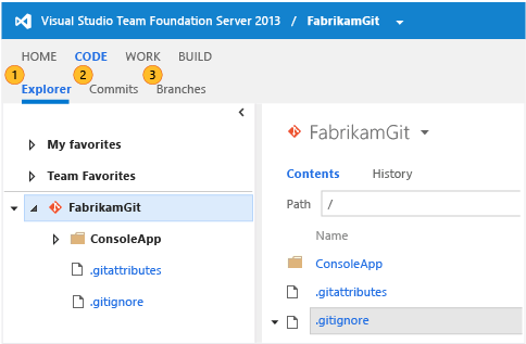 Seznámení s úložišti TFS Git v web access