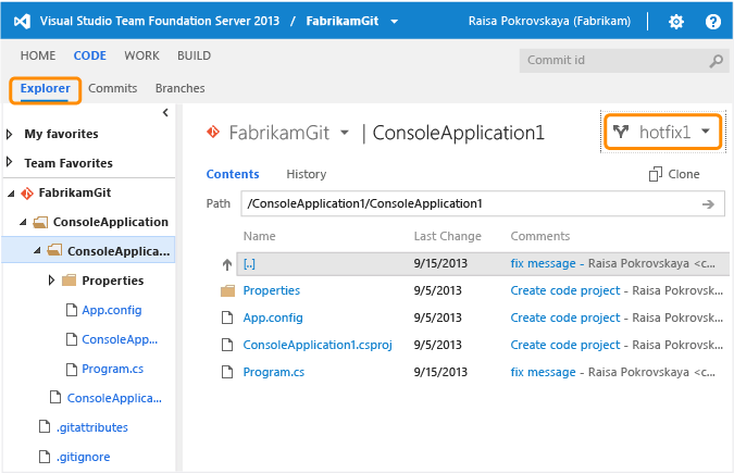 Web portálu File Explorer v Git týmového projektu