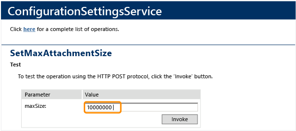 SetMaxAttachmentSize ConfigurationSettingsService