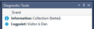 Logpoint data in the Diagnostic Tools window
