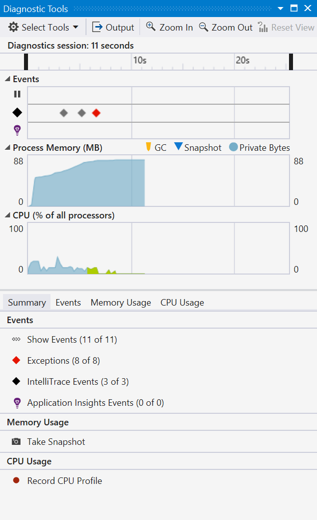 Screenshot of the Diagnostic Tools window