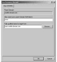 Figure 19-9: When you create the CNAME record, be sure to use the single-part host name and then the fully qualified host name.