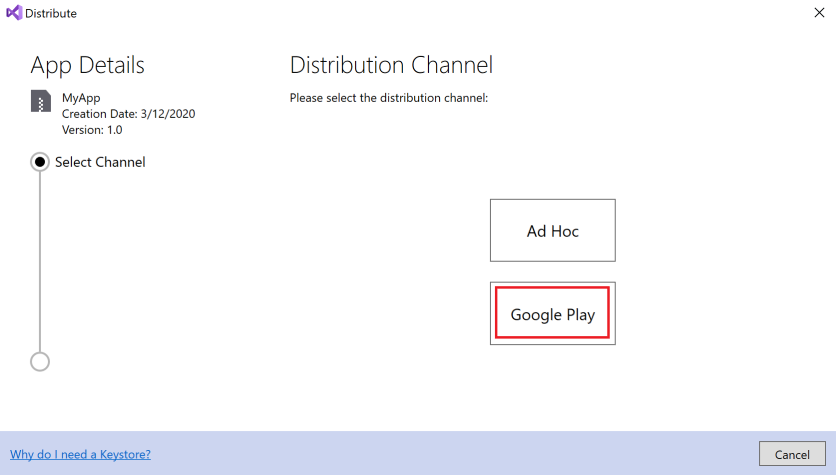 Distribution Channel dialog