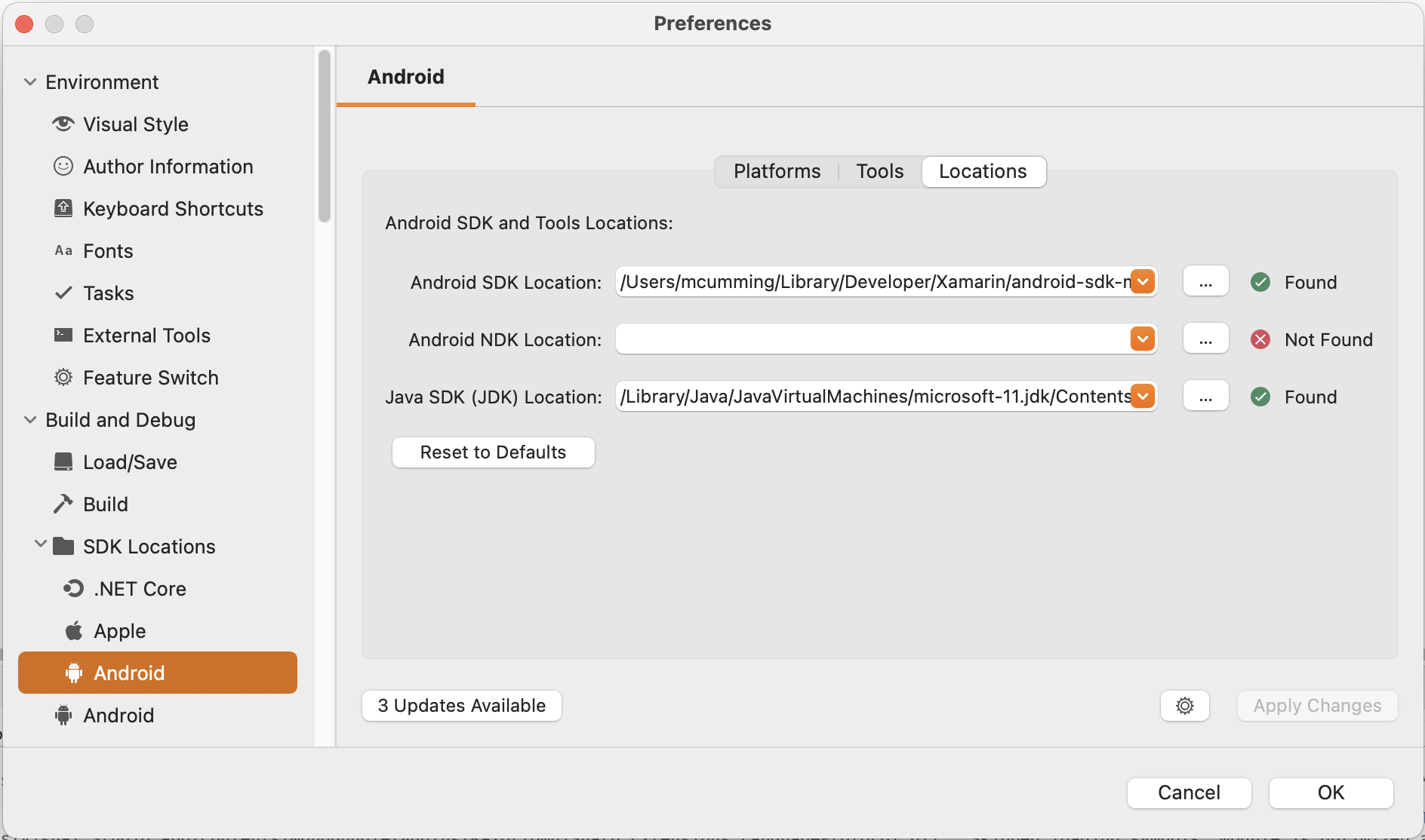 Setting the JDK path for the Microsoft Build of OpenJDK on the Mac