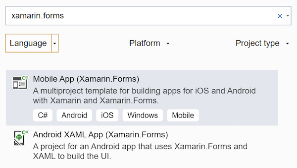 Filtrování pro aplikace Xamarin.Forms