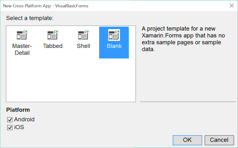 Prázdná šablona Xamarin.Forms