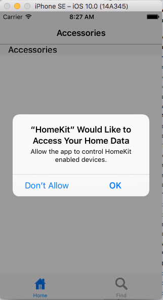 Příklad upozornění NSHomeKitUsageDescription