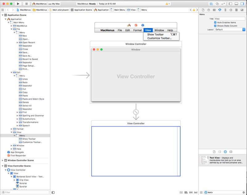 Poklikáním na soubor scénáře upravte uživatelské rozhraní v Xcode.