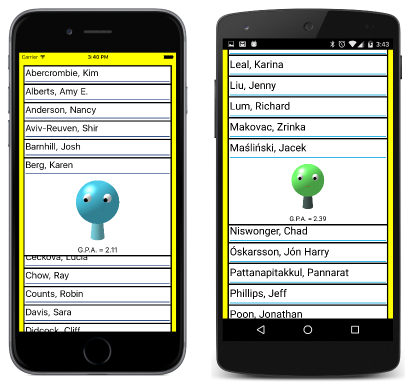 Triple screenshot of Student Card File Grid