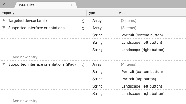 Podporované orientace zařízení v Visual Studio pro Mac