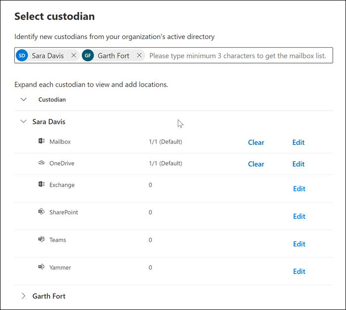 Configure locations to associate to a custodian.