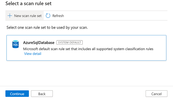 Screenshot that shows options for selecting a scan rule set.