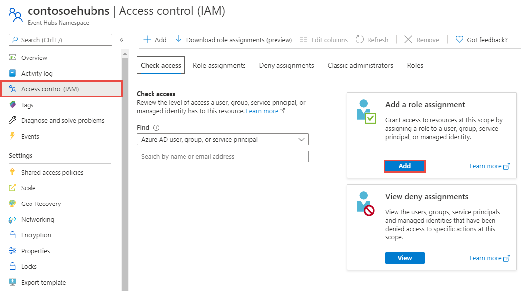 Snímek obrazovky zobrazující stránku Access Control