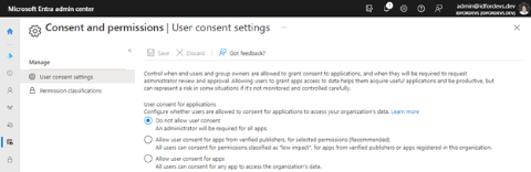 Snímek obrazovky Centra pro správu Microsoft Entra Nastavení souhlasu uživatele, které konfiguruje souhlas pro aplikace pro přístup k datům organizace