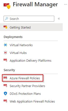 Snímek obrazovky s příkladem správy zásad brány Azure Firewall prostřednictvím Microsoft Defenderu pro cloud