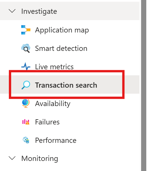 Levý panel AppInsights