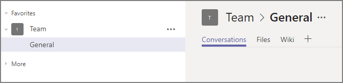 Selecting the General channel in the Microsoft Teams team
