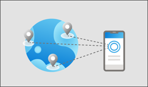 Illustration of a mobile device connecting with people around the world.