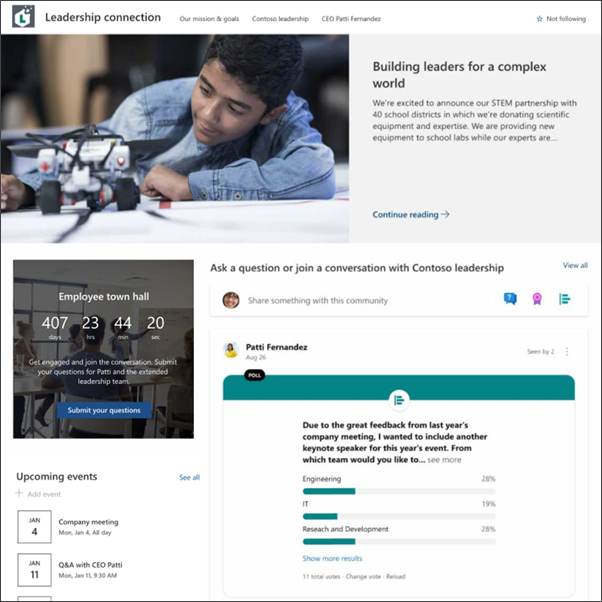 Screenshot of the leadership connection site template.