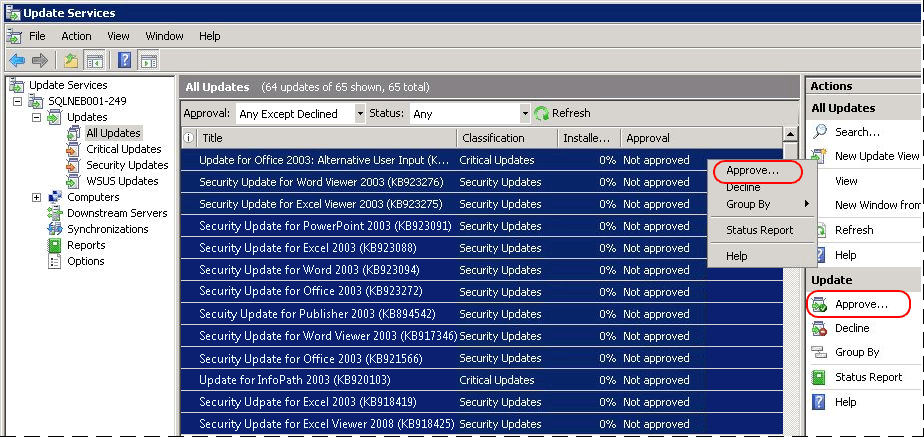 Select all updates that apply and click Approve.