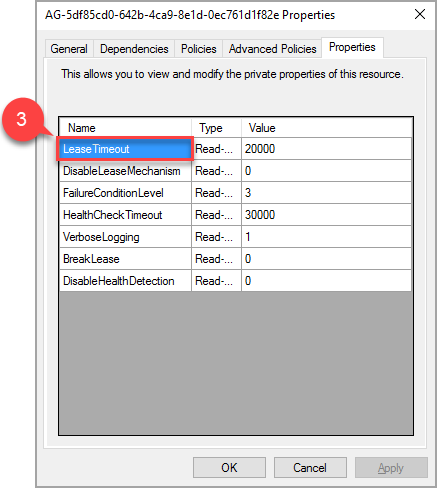 Screenshot of the availability group properties.