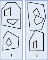 Diagram of examples of geometry MultiPolygon instances.