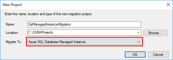 snímek obrazovky projektu služby SQL Managed Instance