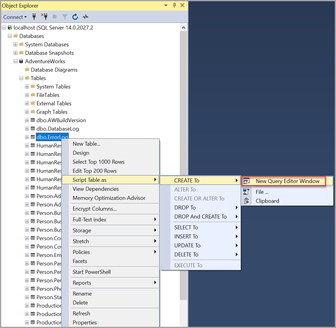 Scripting table