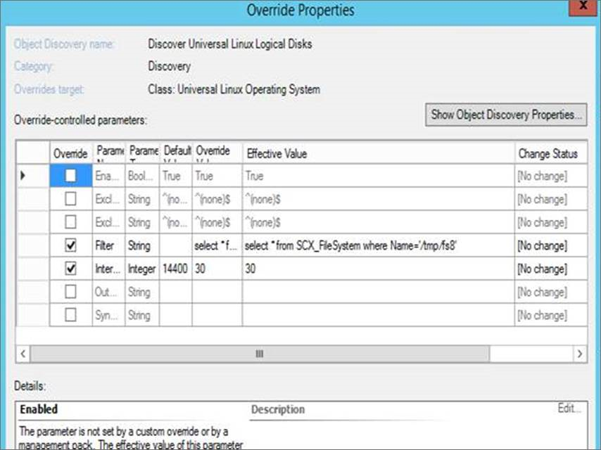 Snímek obrazovky znázorňující příklad přepsat řízené parametry1