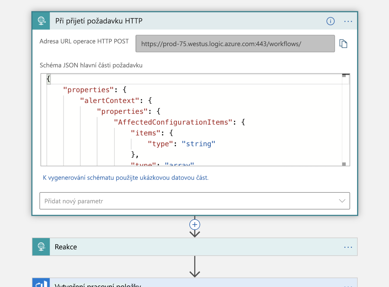 Screenshot of the HTTP and Response block in Logic App Designer view of the Logic App.