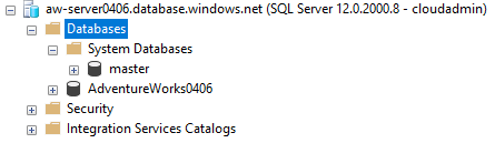 Snímek obrazovky zobrazení složek SQL Database v nástroji SSMS