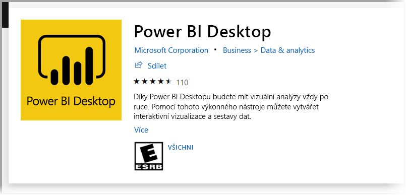 Instalace Power BI Desktop ze Microsoft Storu