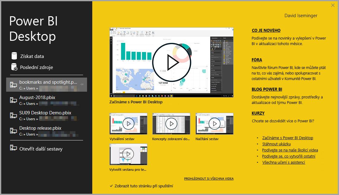 Power BI Desktop Běží jako aplikace