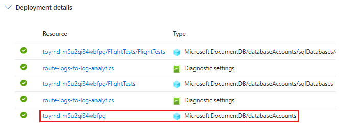 Screenshot of the Azure portal interface for the specific deployment, with the Azure Cosmos DB account highlighted.