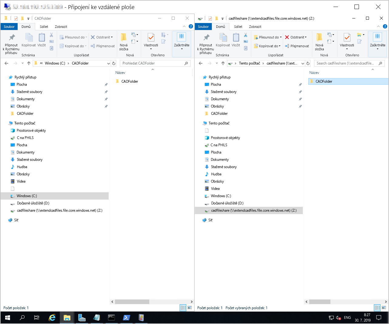 Snímek obrazovky se dvěma okny Průzkumníka souborů vedle sebe