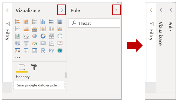 Vizualizace a pole můžete sbalit nebo rozbalit.