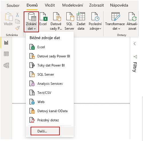 Tlačítko Získat data na kartě Domů.