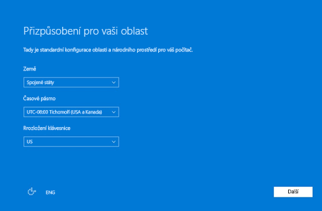 Snímek obrazovky s přizpůsobením oblasti ve Windows 10