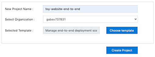 Snímek obrazovky s podoknem Azure DevOps Demo Generator pro vytvoření nového projektu