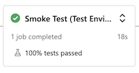 snímek obrazovky Azure DevOps znázorňující fázi Smoke Test pipeline pro testovací prostředí. Stav ukazuje, že fáze proběhla úspěšně.