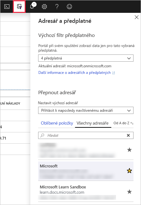 Snímek obrazovky s dialogovým oknem pro výběr adresáře na webu Azure Portal