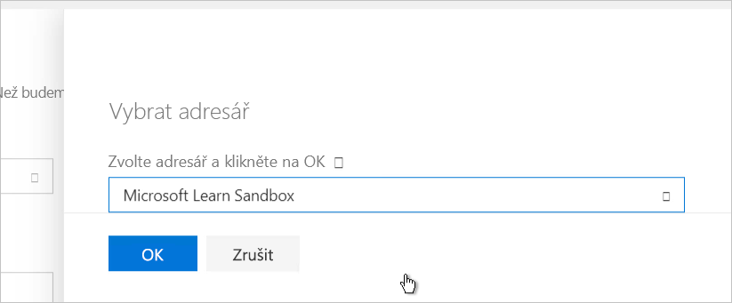 Snímek obrazovky s vybraným adresářem Microsoft Learn Sandbox